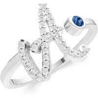 Letter A London Blue Topaz and Diamond Initial Letter Birthstone Open Ring in 9ct White Gold