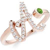Letter A Peridot and Diamond Initial Letter Birthstone Open Ring in 9ct Rose Gold