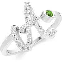 Letter A Peridot and Diamond Initial Letter Birthstone Open Ring in 9ct White Gold