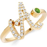 Letter A Peridot and Diamond Initial Letter Birthstone Open Ring in 18ct Gold