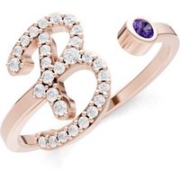 Letter B Amethyst and Diamond Initial Letter Birthstone Open Ring in 9ct Rose Gold
