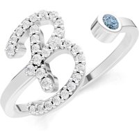 Letter B Aquamarine and Diamond Initial Letter Birthstone Open Ring in 9ct White Gold