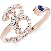 Letter B Sapphire and Diamond Initial Letter Birthstone Open Ring in 9ct Rose Gold