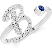 Letter B Sapphire and Diamond Initial Letter Birthstone Open Ring in 18ct White Gold