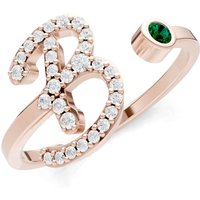Letter B Emerald and Diamond Initial Letter Birthstone Open Ring in 9ct Rose Gold