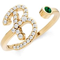 Letter B Emerald and Diamond Initial Letter Birthstone Open Ring in 9ct Gold