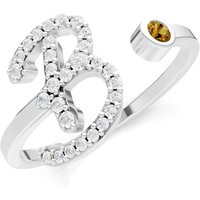 Letter B Citrine and Diamond Initial Letter Birthstone Open Ring in 18ct White Gold