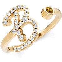 Letter B Citrine and Diamond Initial Letter Birthstone Open Ring in 9ct Gold