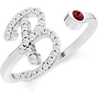 Letter B Garnet and Diamond Initial Letter Birthstone Open Ring in 18ct White Gold