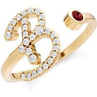 Letter B Garnet and Diamond Initial Letter Birthstone Open Ring in 9ct Gold