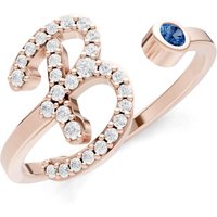 Letter B London Blue Topaz and Diamond Initial Letter Birthstone Open Ring in 9ct Rose Gold