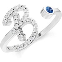 Letter B London Blue Topaz and Diamond Initial Letter Birthstone Open Ring in 18ct White Gold