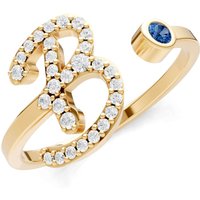 Letter B London Blue Topaz and Diamond Initial Letter Birthstone Open Ring in 18ct Gold