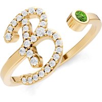 Letter B Peridot and Diamond Initial Letter Birthstone Open Ring in 9ct Gold