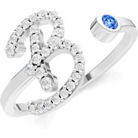Letter B Swiss Blue Topaz and Diamond Initial Letter Birthstone Open Ring in 9ct White Gold