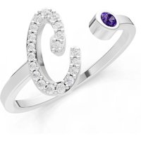 Letter C Amethyst and Diamond Initial Letter Birthstone Open Ring in 9ct White Gold