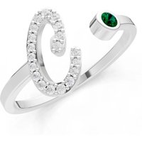 Letter C Emerald and Diamond Initial Letter Birthstone Open Ring in 18ct White Gold