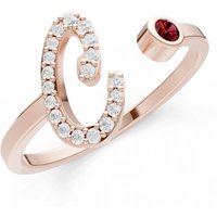 Letter C Garnet and Diamond Initial Letter Birthstone Open Ring in 9ct Rose Gold