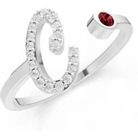 Letter C Garnet and Diamond Initial Letter Birthstone Open Ring in 18ct White Gold