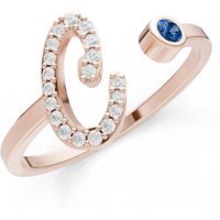 Letter C London Blue Topaz and Diamond Initial Letter Birthstone Open Ring in 9ct Rose Gold
