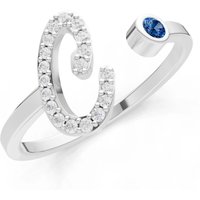 Letter C London Blue Topaz and Diamond Initial Letter Birthstone Open Ring in 9ct White Gold