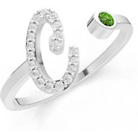 Letter C Peridot and Diamond Initial Letter Birthstone Open Ring in 9ct White Gold