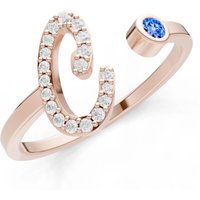 Letter C Swiss Blue Topaz and Diamond Initial Letter Birthstone Open Ring in 9ct Rose Gold