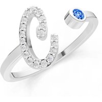 Letter C Swiss Blue Topaz and Diamond Initial Letter Birthstone Open Ring in 9ct White Gold