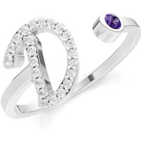 Letter D Amethyst and Diamond Initial Letter Birthstone Open Ring in 18ct White Gold