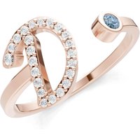Letter D Aquamarine and Diamond Initial Letter Birthstone Open Ring in 9ct Rose Gold