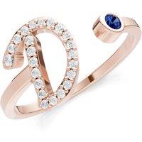 Letter D Sapphire and Diamond Initial Letter Birthstone Open Ring in 9ct Rose Gold