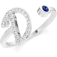 Letter D Sapphire and Diamond Initial Letter Birthstone Open Ring in 9ct White Gold