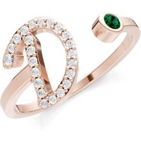 Letter D Emerald and Diamond Initial Letter Birthstone Open Ring in 9ct Rose Gold