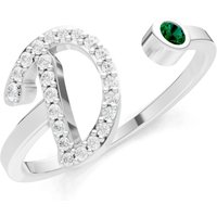 Letter D Emerald and Diamond Initial Letter Birthstone Open Ring in 18ct White Gold