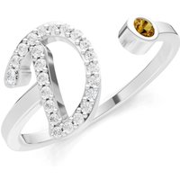 Letter D Citrine and Diamond Initial Letter Birthstone Open Ring in 18ct White Gold