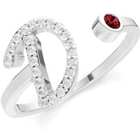 Letter D Garnet and Diamond Initial Letter Birthstone Open Ring in 18ct White Gold