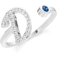 Letter D London Blue Topaz and Diamond Initial Letter Birthstone Open Ring in 18ct White Gold