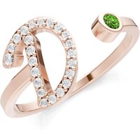 Letter D Peridot and Diamond Initial Letter Birthstone Open Ring in 9ct Rose Gold