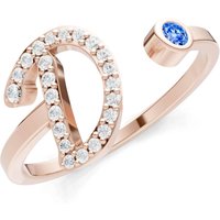 Letter D Swiss Blue Topaz and Diamond Initial Letter Birthstone Open Ring in 9ct Rose Gold