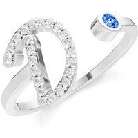Letter D Swiss Blue Topaz and Diamond Initial Letter Birthstone Open Ring in 18ct White Gold