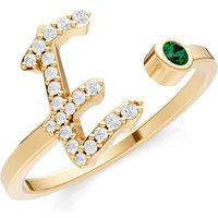 Letter E Emerald and Diamond Initial Letter Birthstone Open Ring in 18ct Gold