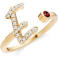 Letter E Garnet and Diamond Initial Letter Birthstone Open Ring in 18ct Gold