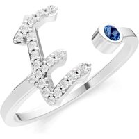 Letter E London Blue Topaz and Diamond Initial Letter Birthstone Open Ring in 18ct White Gold