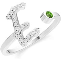 Letter E Peridot and Diamond Initial Letter Birthstone Open Ring in 18ct White Gold