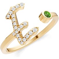 Letter E Peridot and Diamond Initial Letter Birthstone Open Ring in 18ct Gold