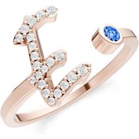 Letter E Swiss Blue Topaz and Diamond Initial Letter Birthstone Open Ring in 9ct Rose Gold