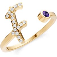 Letter F Amethyst and Diamond Initial Letter Birthstone Open Ring in 18ct Gold