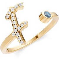 Letter F Aquamarine and Diamond Initial Letter Birthstone Open Ring in 9ct Gold