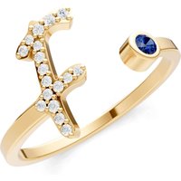 Letter F Sapphire and Diamond Initial Letter Birthstone Open Ring in 9ct Gold