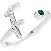 Letter F Emerald and Diamond Initial Letter Birthstone Open Ring in 18ct White Gold